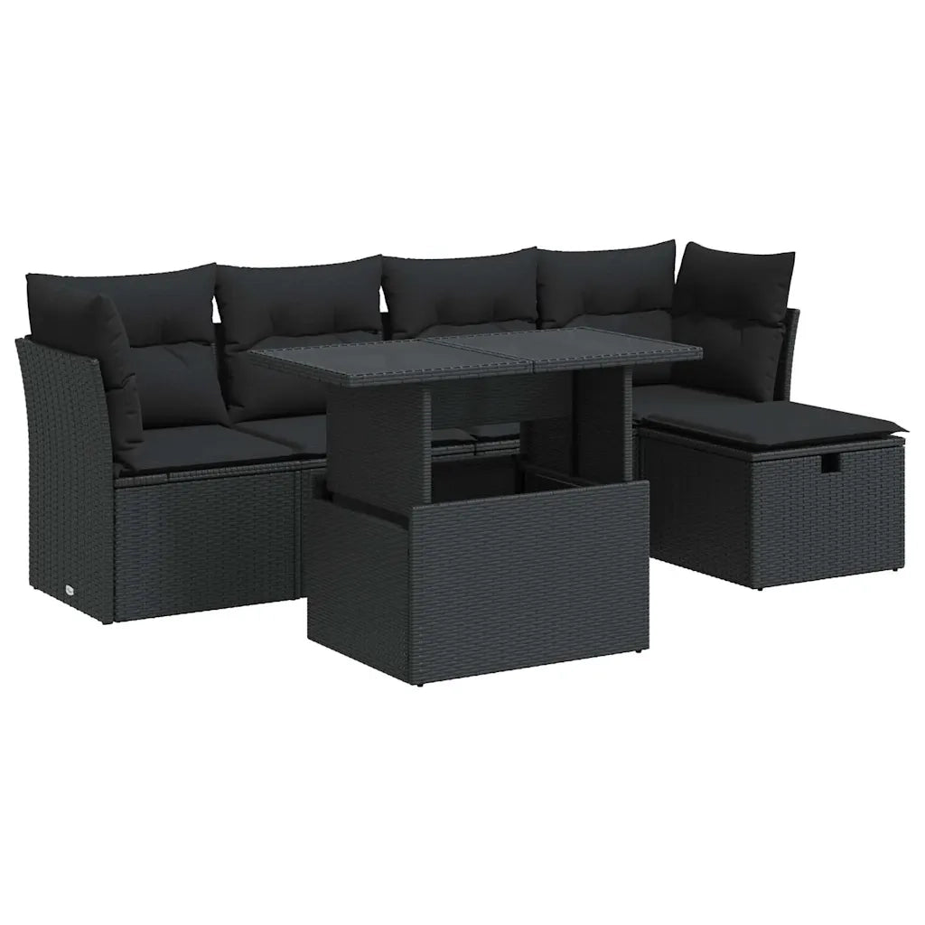 Set Divano da Giardino 6 pz con Cuscini Nero in Polyrattan 3327765