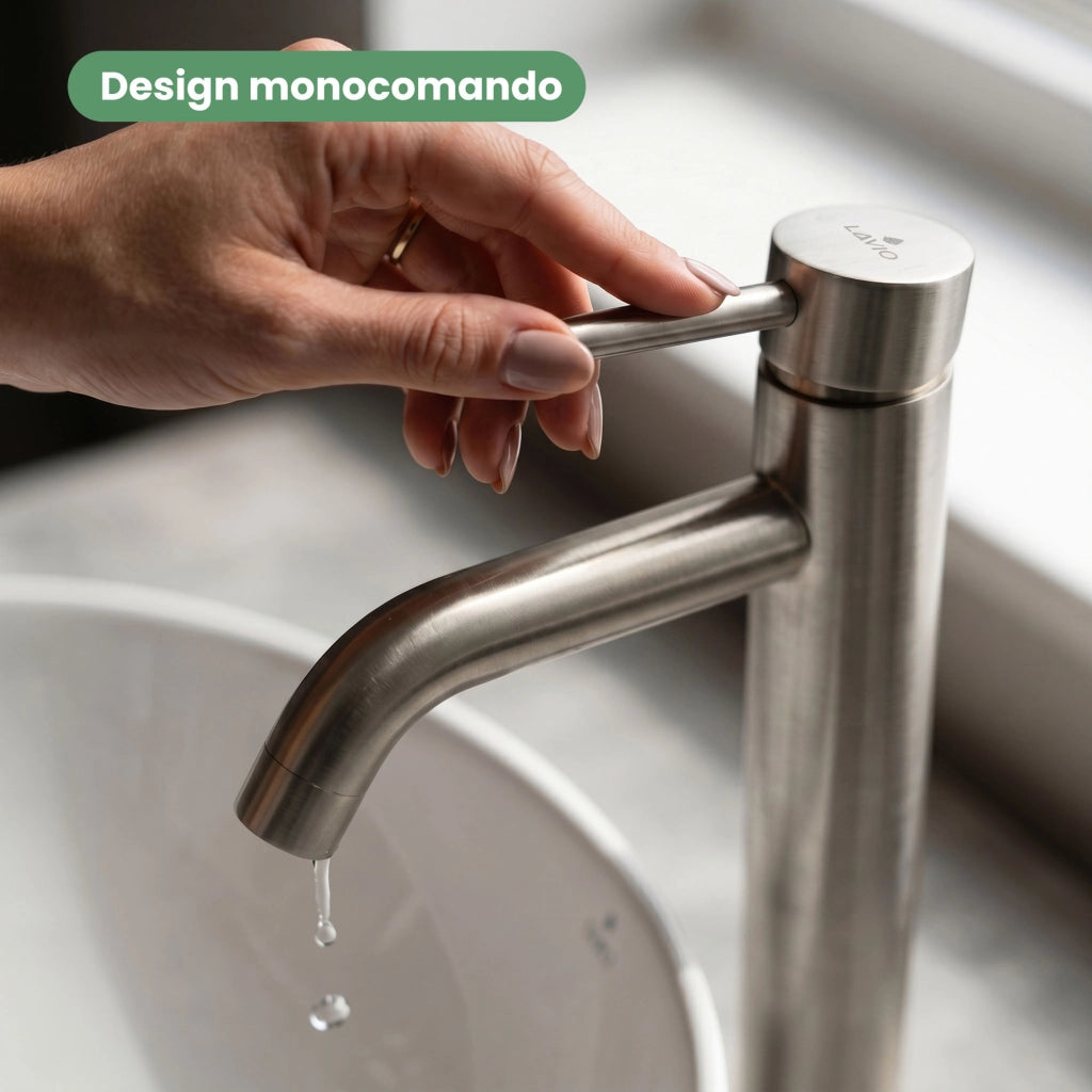 Rubinetto lavabo alto da appoggio miscelatore bagno cromato VERTI