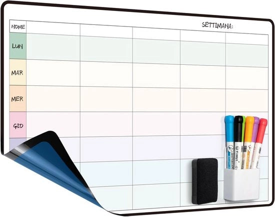Weekplanner bianca per whiteboard - organizzata e pratica - 1 pezzo