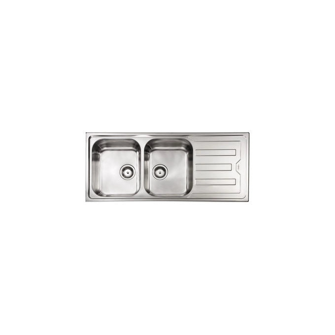 CM 010047.S1.01.2018 Cristal Filotop Lavello da Incasso 2 Vasche con Gocciolatoio a Destra Acciaio Inox Satinato (117x51x21 cm) colore Inox