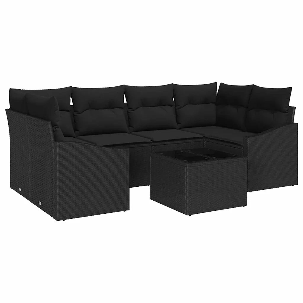 Set di divani con cuscino 7 pcs Nero polyrattan