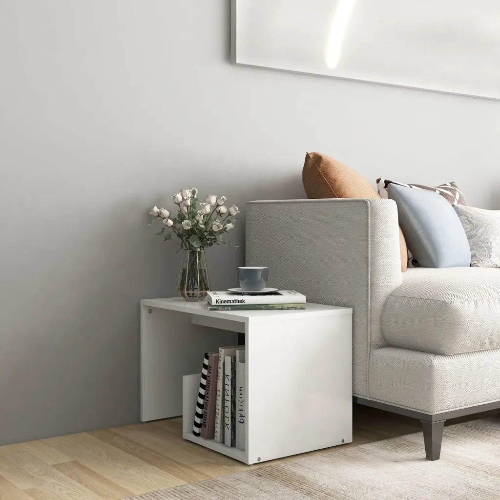 Tavolino Bianco 59x36x38 cm in Legno Multistrato 806696