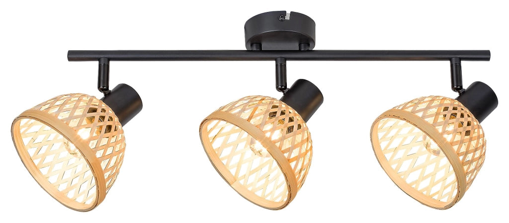 Plafoniera Rabalux Rattan boho 3xE14 nera opaca metallo