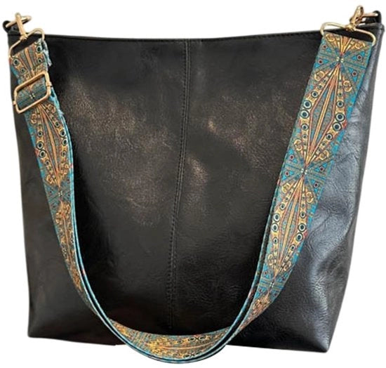 Borsa da Spalla in PU Vegan con Cinturino in Stile, Nero, con Chiusura a Righello, per Donne, con Cinturino Largo e Borsa a Forma di Vasca per il Lavoro, il Shopping, il Viaggio e le Ritroverse Giornaliere