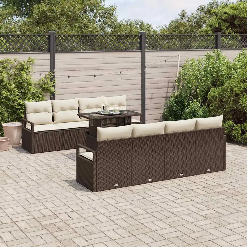 Set Divano da Giardino 7 pcs Marrone e crema polyrattan