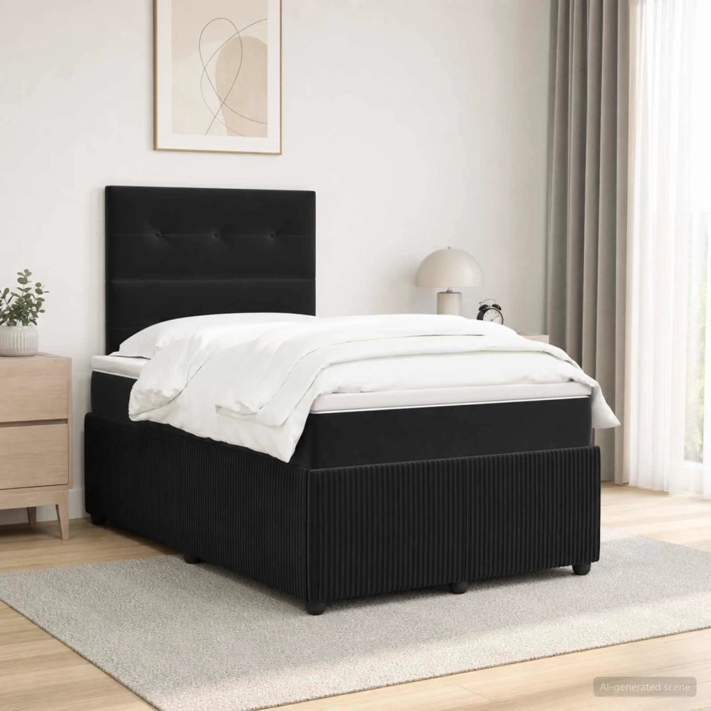 Letto Box Spring LED con Materasso Nero 120 x 190 cm Velluto 3456031