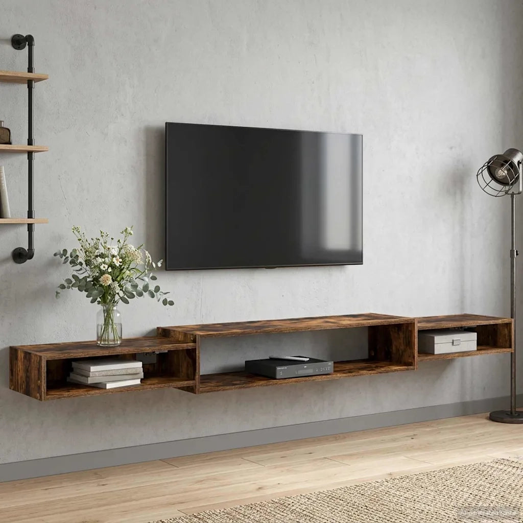 Mobile TV da Parete A parete-Credenza per TV sospesa Rovere Fumo 220 x 28 x 21 cm