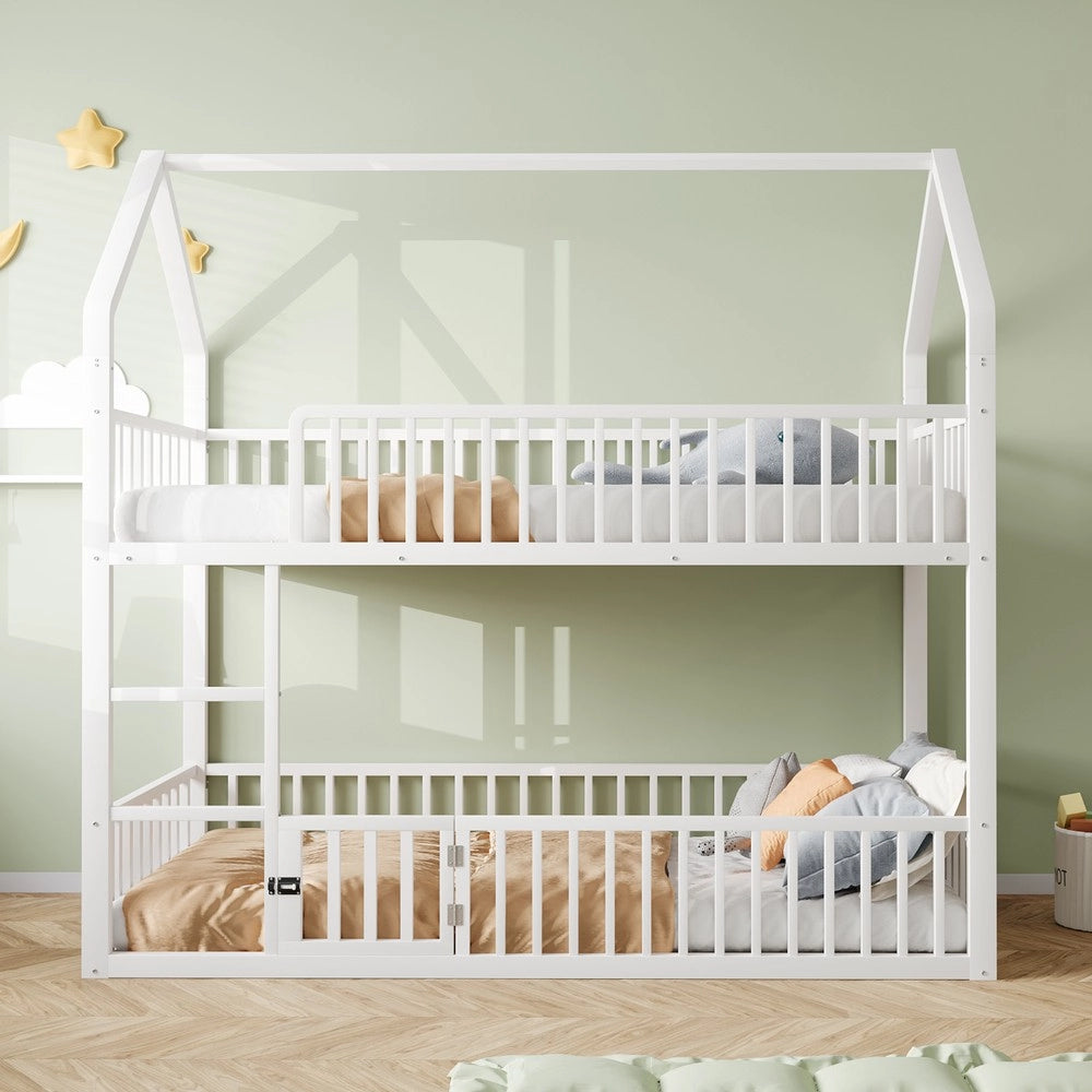 Letto a Castello per Bambini con Scala e Porta ¨C Xylo ¨C Metallo Bianco 90x200