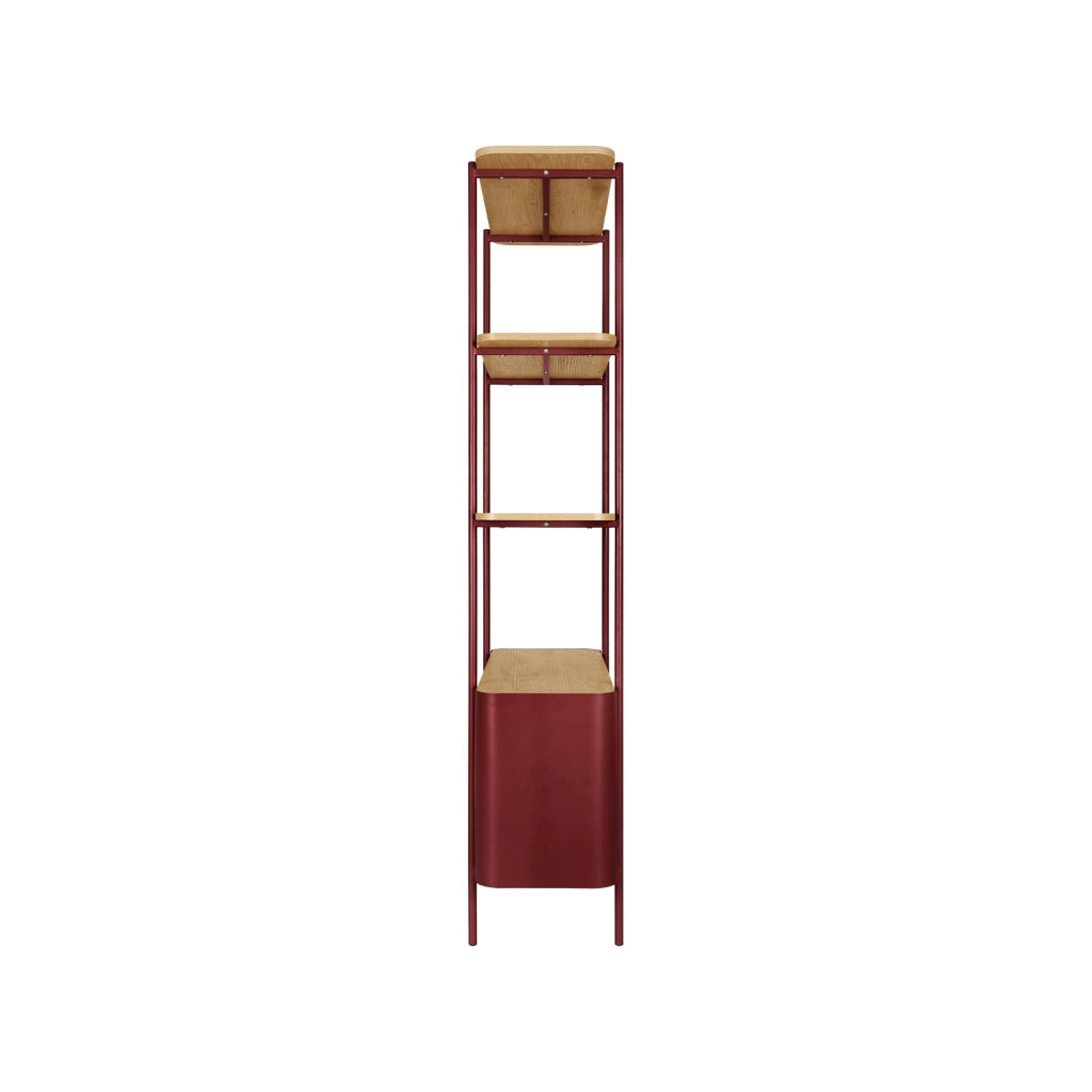 Libreria in metallo curvato e legno a 6 livelli, rosso