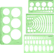 Set di linee circolari e ovali premium per disegni geometrici - Scuola, ufficio e edifici - 4 pezzi - Verde trasparente