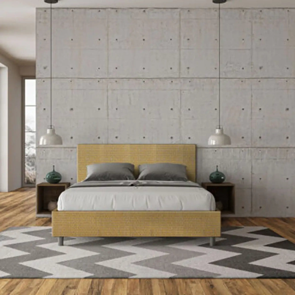 Letto matrimoniale con rete imbottito 160x190 tessuto Labirinto 6 giallo Adele