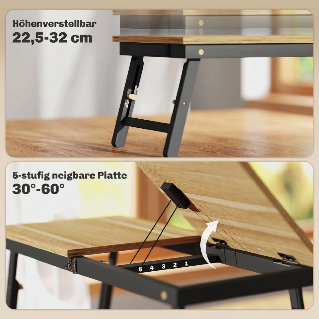 Tavolino da letto regolabile pieghevole con cassetto ¨C Xylo ¨C Legno quercia