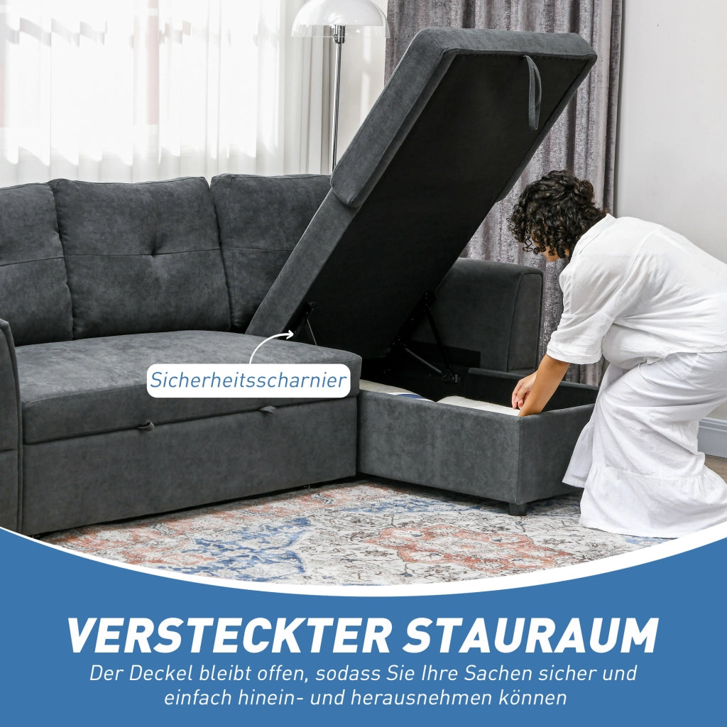 Divano letto 3 posti con chaise longue imbottito ¨C Minimal ¨C Grigio scuro
