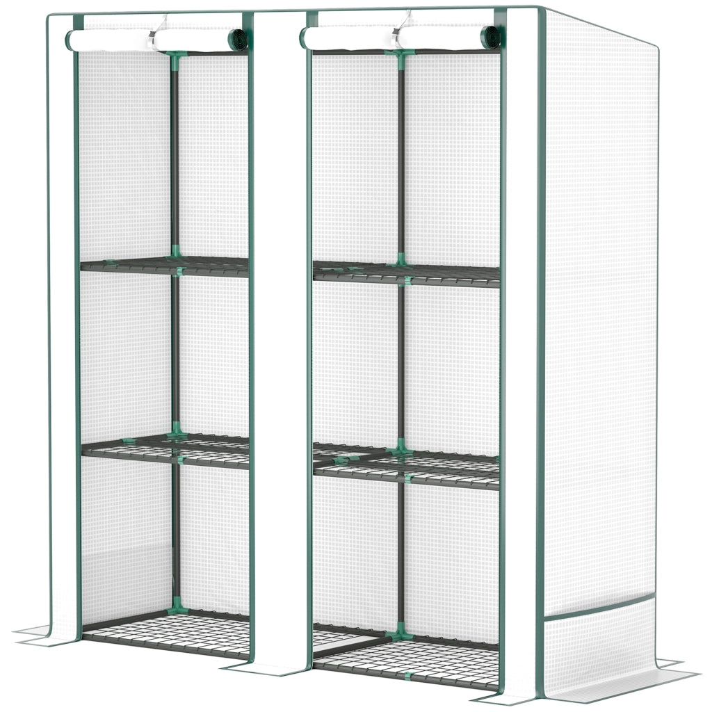 Serra da Giardino con 2 Porte, Scaffale 3 Ripiani e Tasche Laterali ¨C Xylo ¨C Bianco e Verde