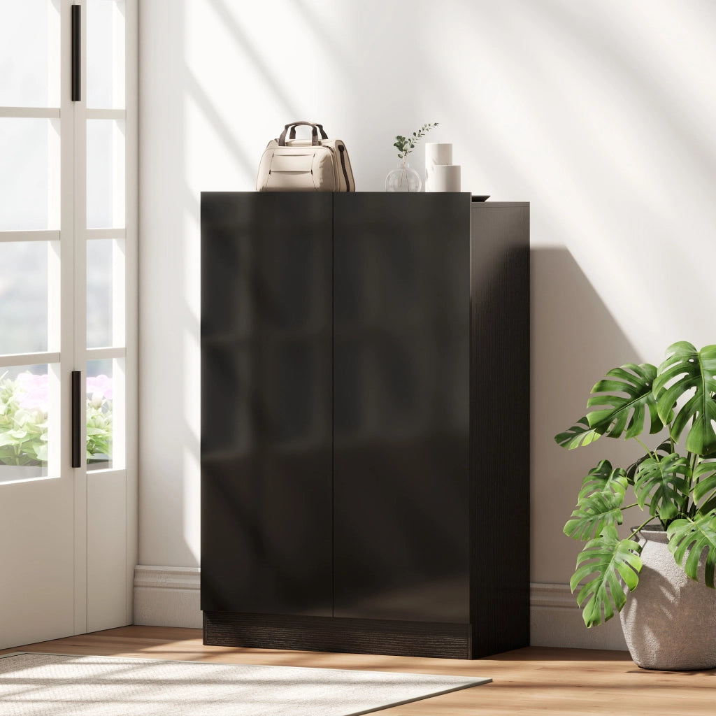 Scarpiera con ante e ripiani regolabili ¨C Minimal ¨C Nero brillo 80x30x100