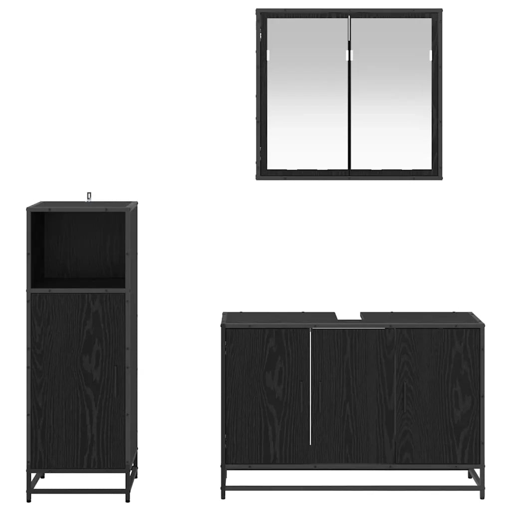 Set di mobili per il bagno 3 pcs Rovere Nero Legno multistrato 3402401
