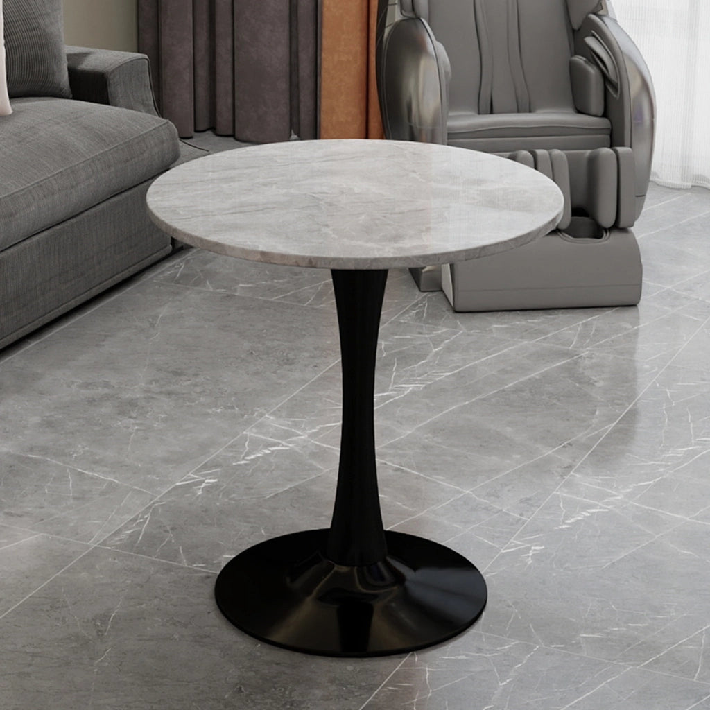 Tavolino rotondo moderno in marmo artificiale nero e grigio
