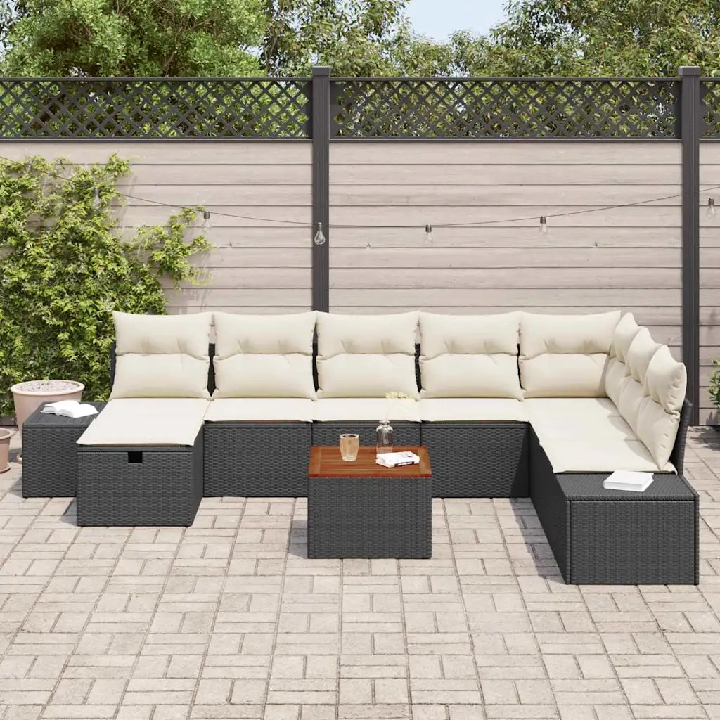 Set Divano da Giardino con cuscino 9 pcs Nero polyrattan 3359607