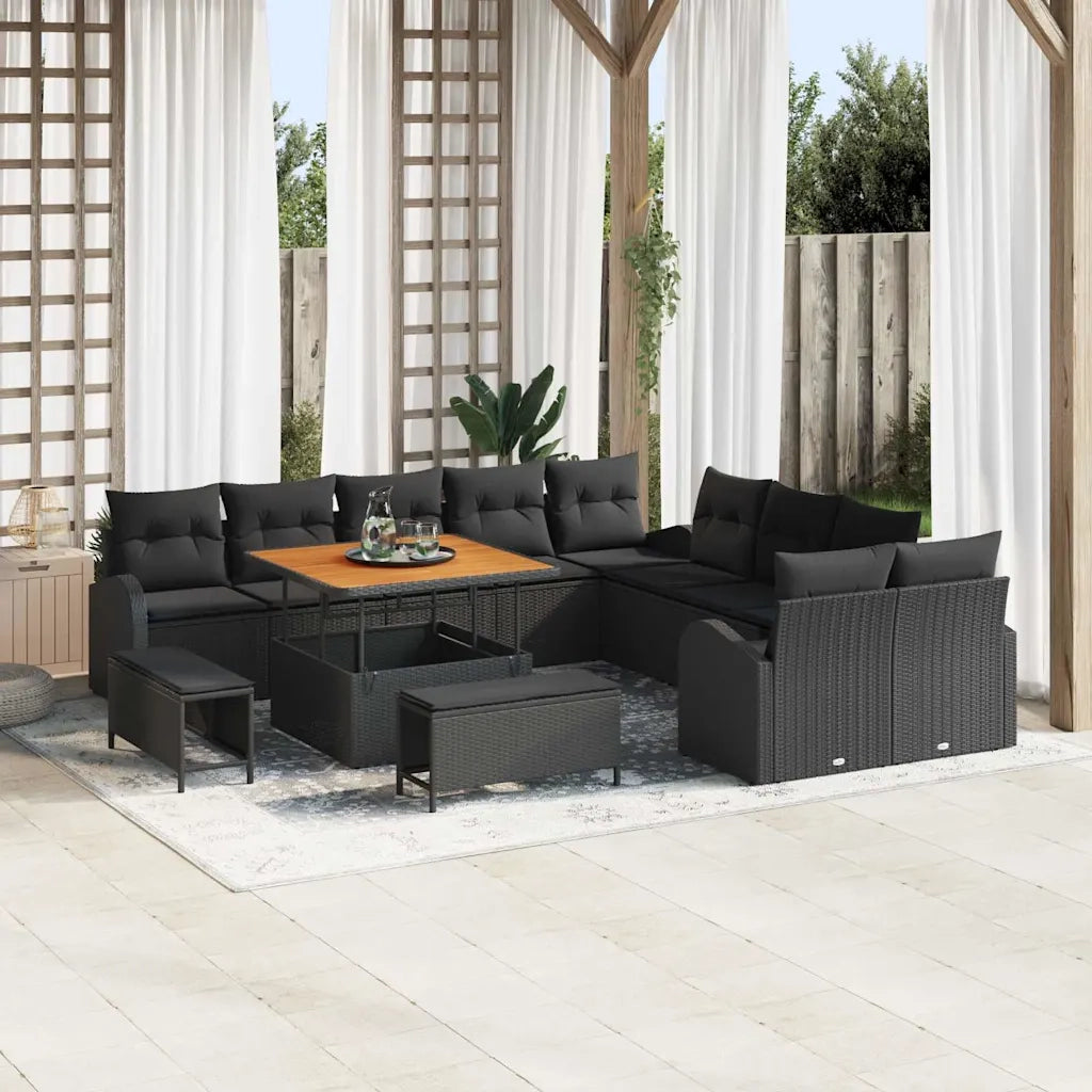 Set Divano da Giardino con cuscino 13 pcs Nero 3364394