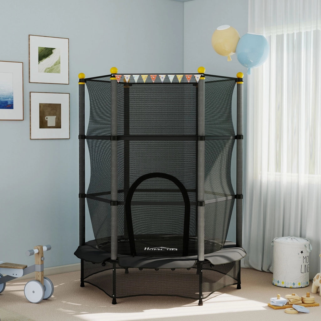 Tappeto elastico per bambini con rete di sicurezza ¨C zephmum ¨C nero, ?140x190 cm