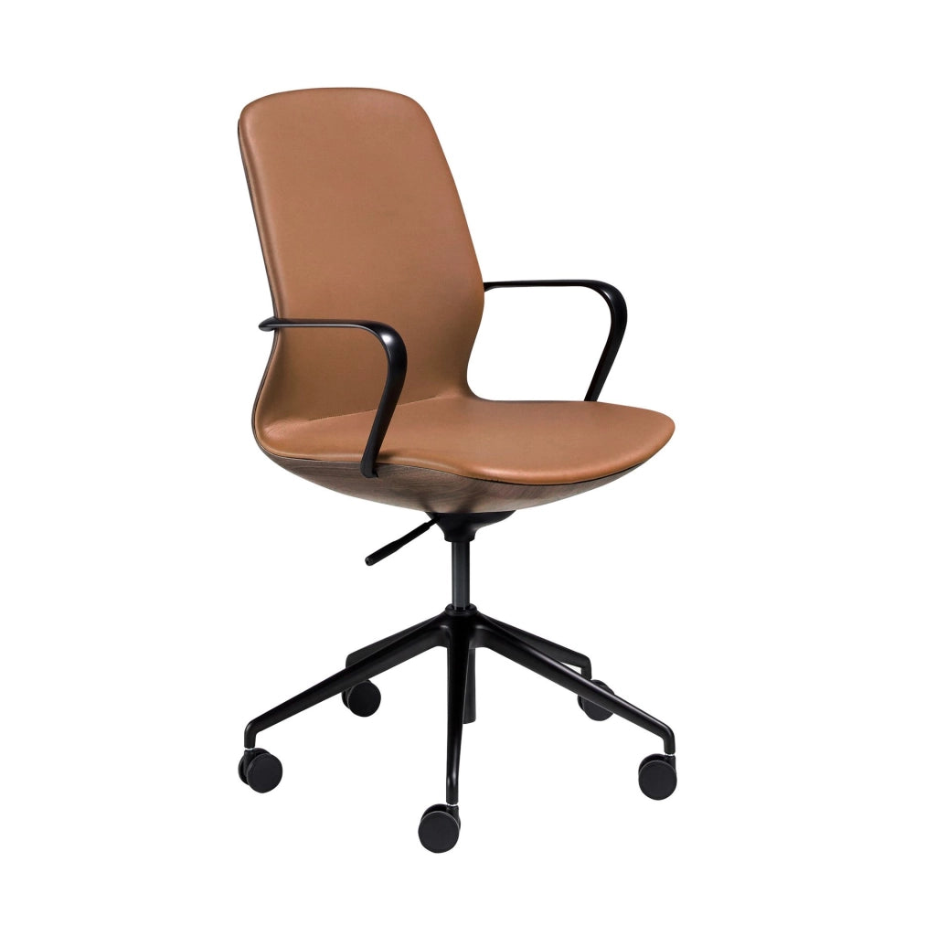 Sedia girevole da ufficio in similpelle marrone