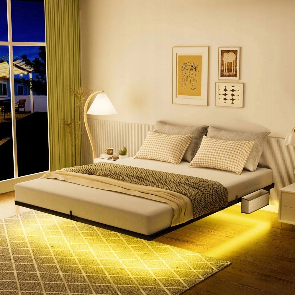 Letto a piattaforma in metallo - Xylo - 160x200 - Nero - LED