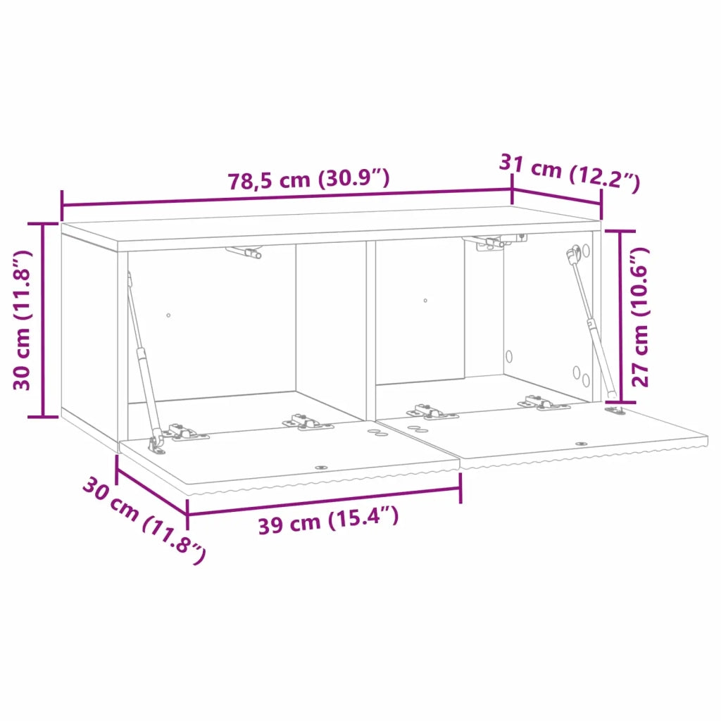 Mobile Porta TV da Muro-Credenza per TV sospesa Bianco Lucido 78,5 x 31 x 30 cm 942376