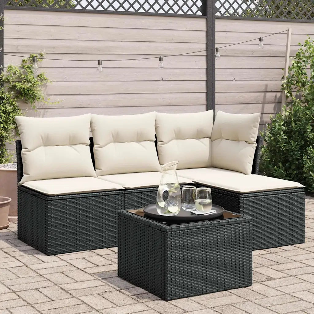 Set Divani da Giardino 5 pz | Set Salotto da Giardino con Cuscini in Polyrattan Nero