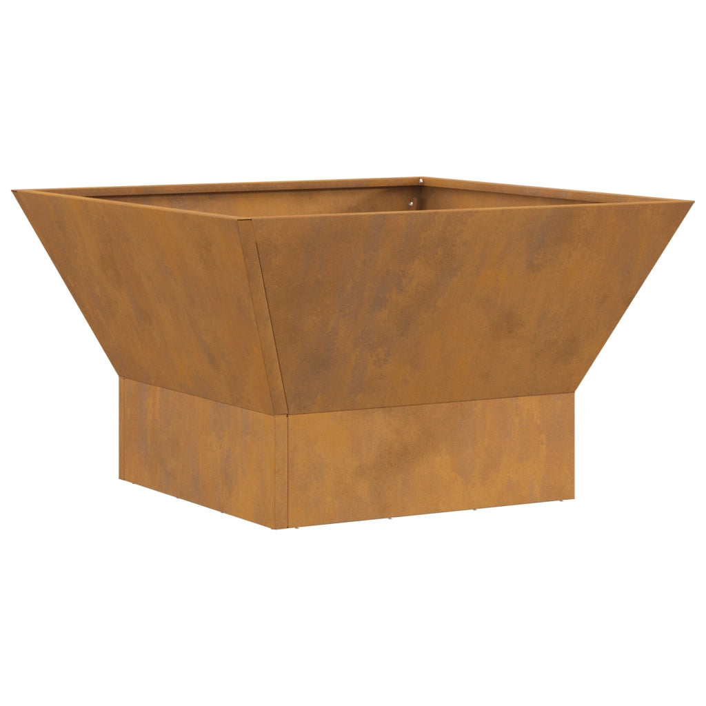 Focolare quadrato marrone 60x60x35 cm in acciaio antiruggine