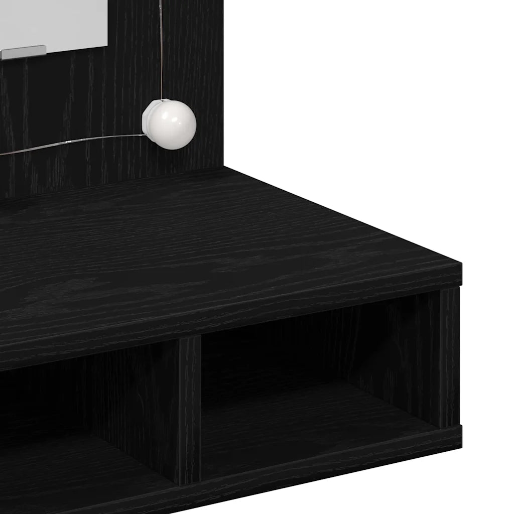 Mobiletto per specchio-Mensola con Specchio Rovere Nero 60 x 31,5 x 62 cm