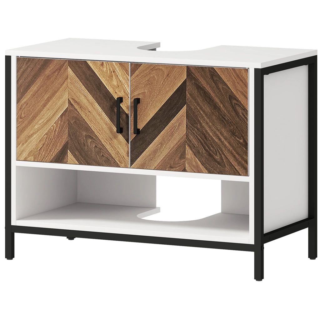 Mobiletto Sottolavabo con Ante e Ripiano ¨C zephmum ¨C Crema e Nogal 80x40x60 cm