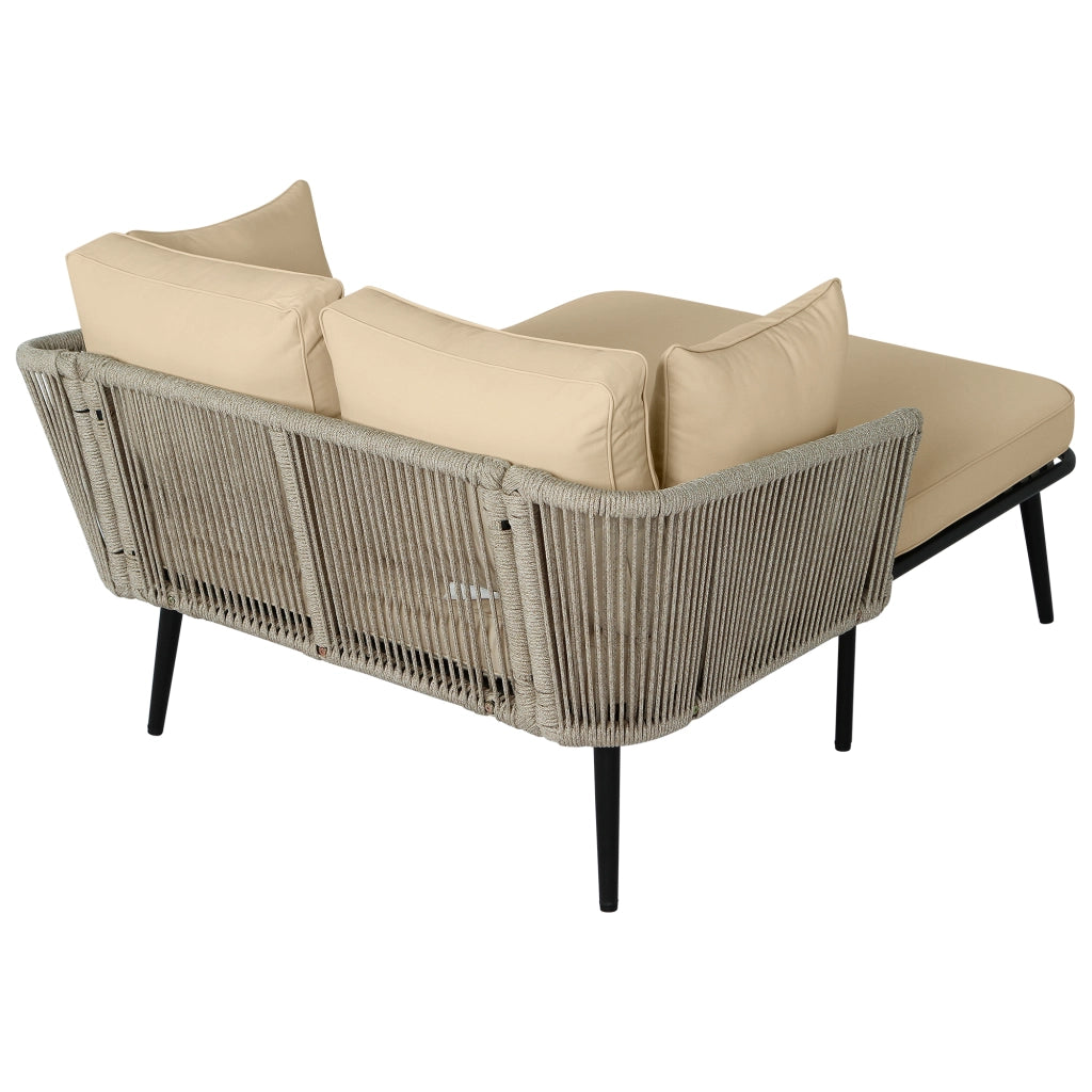 Lettino Prendisole Da Giardino 2 Posti con Cuscini Sfoderabili; Schienale Intrecciato; Acciaio; Kaki