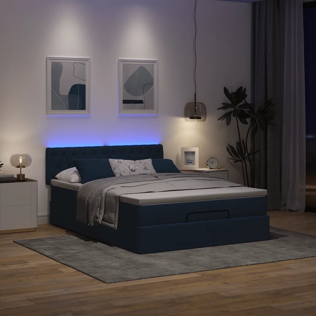 Pouf Letto con Materasso e LED Blu 140x190 cm