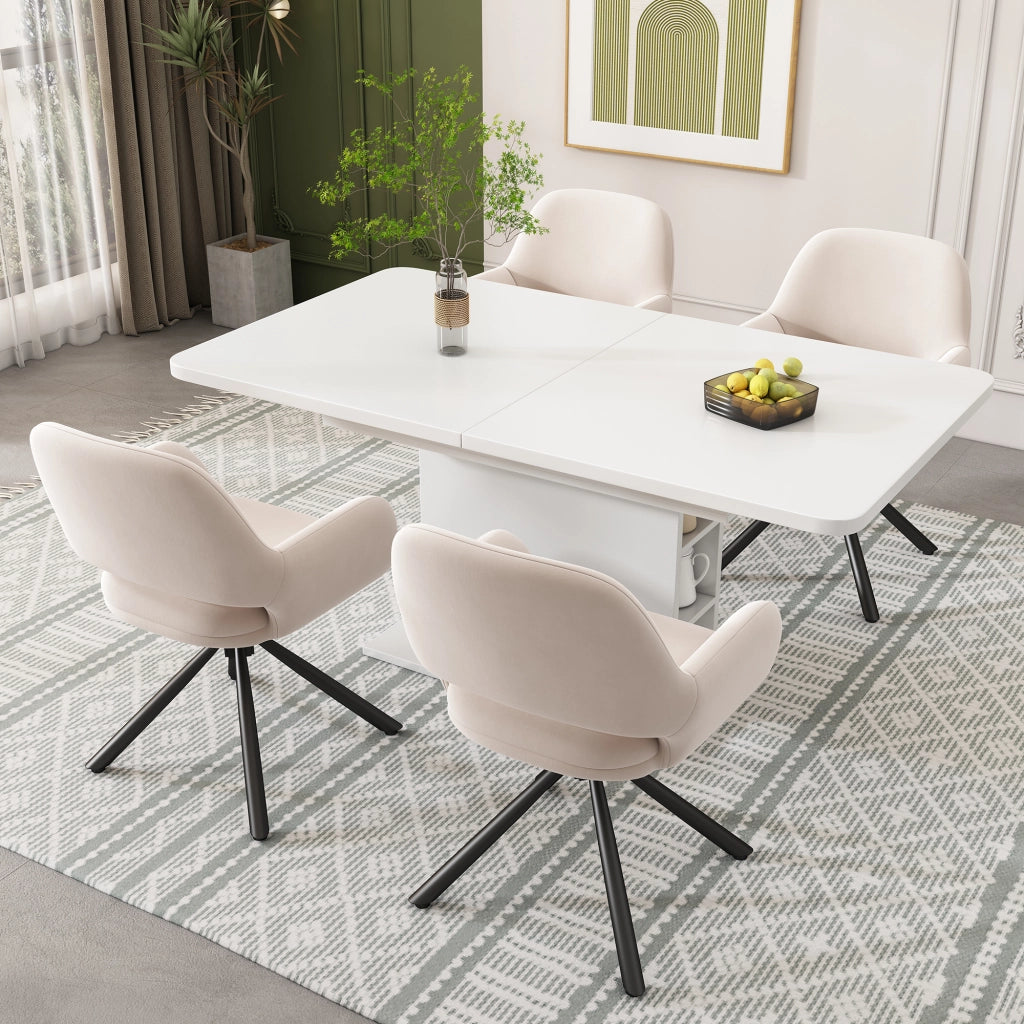 Sedia da pranzo girevole - Zephmum - Set di 6 - Velluto - Beige - Moderno