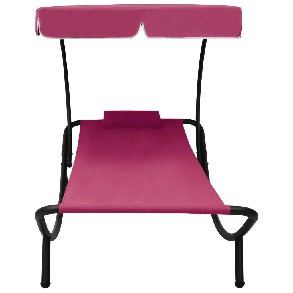 Lettino prendisole da esterno 200 cm con baldacchino e cuscino rosa 02_0012009