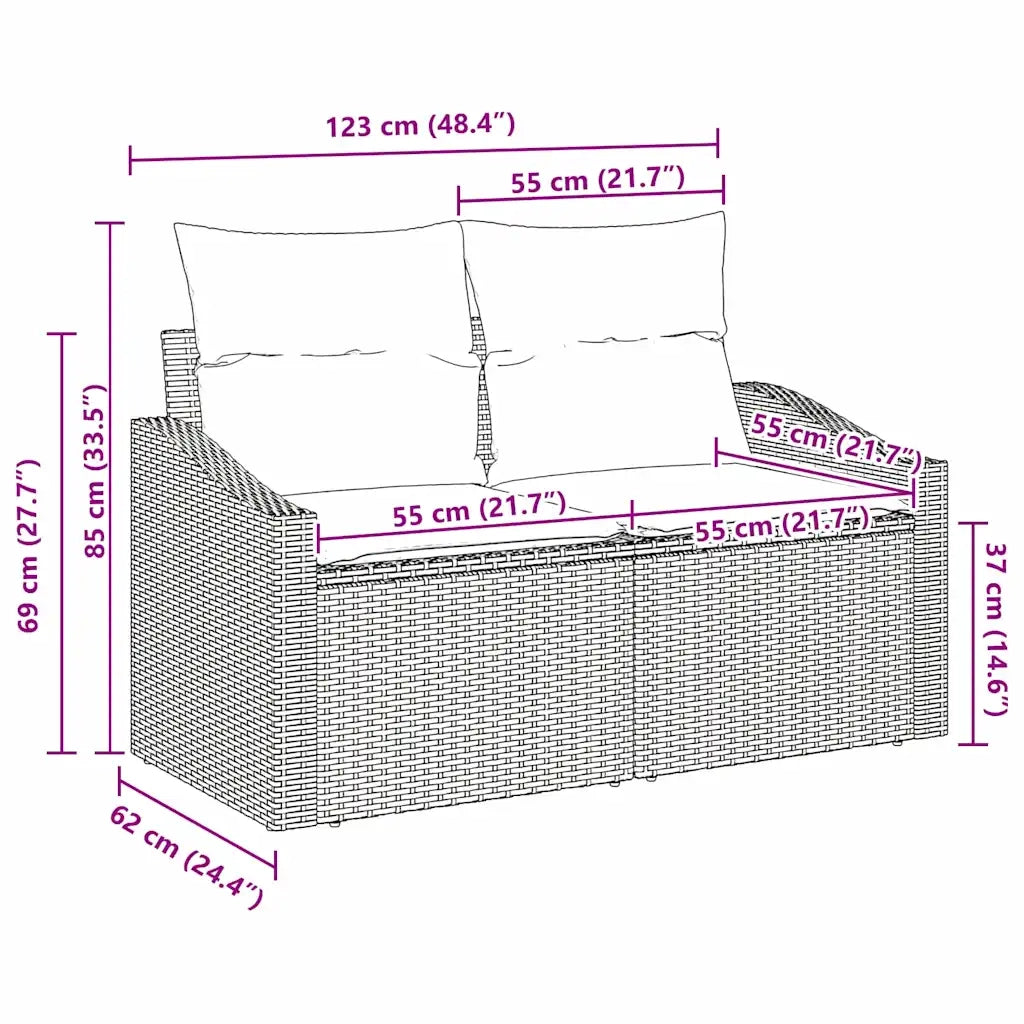 Divano da giardino con cuscino 123 x 62 x 69 cm polyrattan 42006782