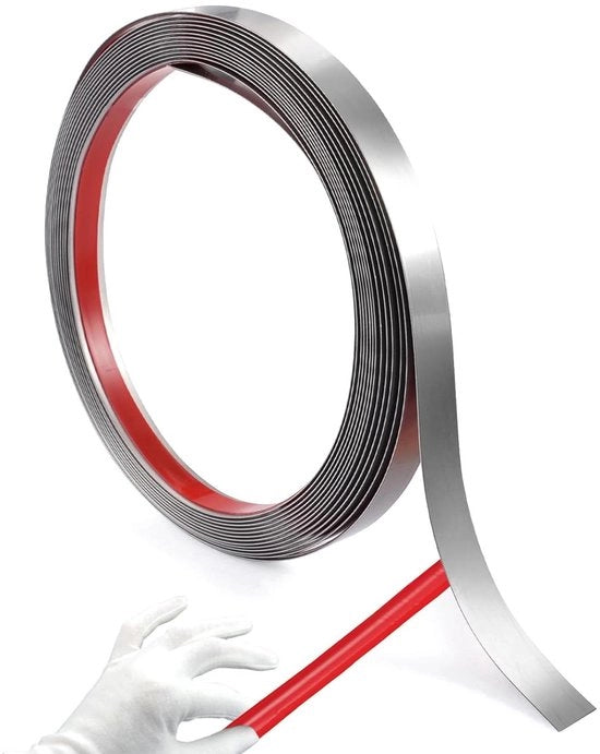 Striscia di parete in acciaio inossidabile flessibile 5m x 10mm | Impermeabile | Autoadesivo | Decorative mouldings per camini, specchi, porte e soffitti | Argento