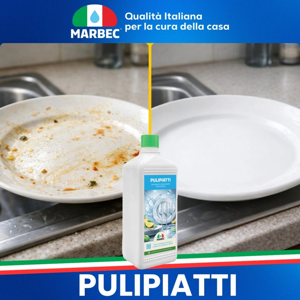 Detergente Piatti Concentrato, Sgrassa a Freddo, Risciacquo Rapido, Profumo Limone Marbec PULIPIATTI - 1LT