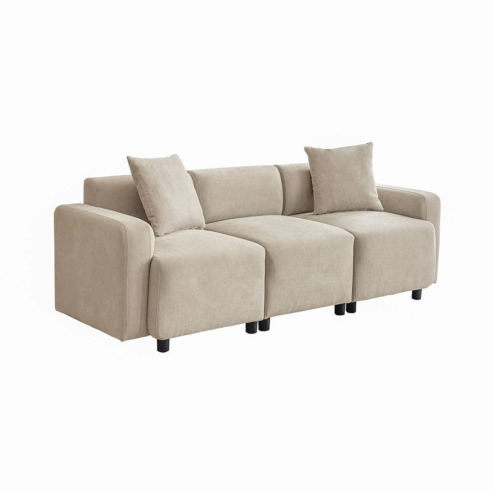 Canap?? 3 posti moderno - Xylo - Beige con cuscini decorativi imbottiti