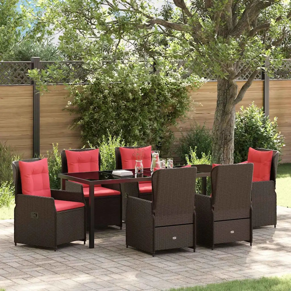 Set da Pranzo per Giardino 7 pcs Marrone Poly Rattan 3381028
