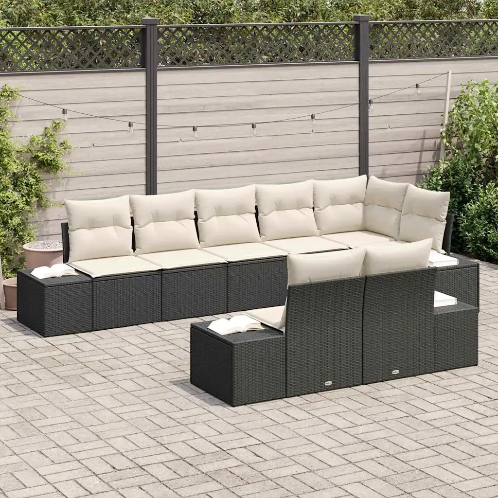 Set Divano da Giardino 8 pcs Nero e Crema polyrattan