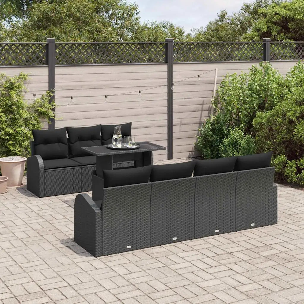 Set Divano da Giardino con cuscino 8 pcs Nero Poly Rattan