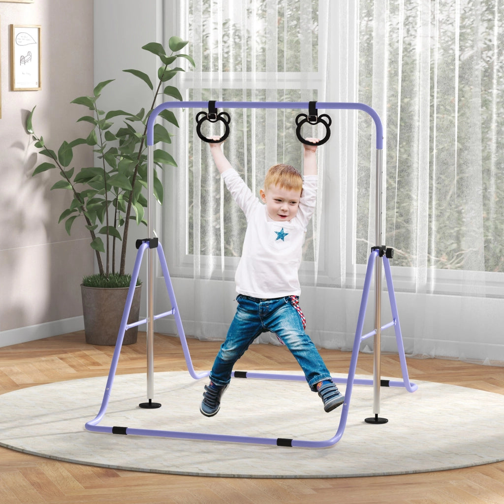 Sbarra da Ginnastica per Bambini ¨C Xylo ¨C con Anelli, Regolabile 88-128cm, Pieghevole, Rosa