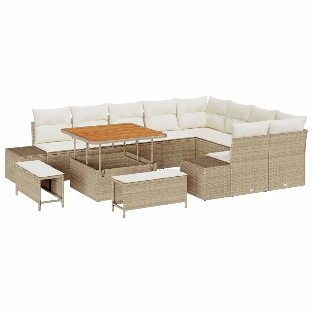 Set Divano da Giardino con cuscino 12 pcs Beige polyrattan 3362816
