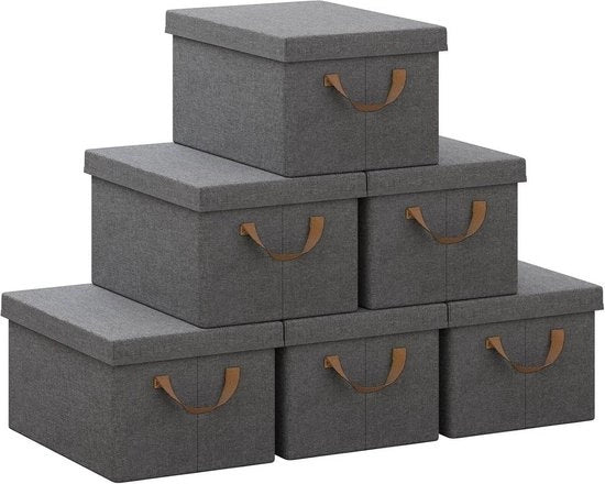 Set di archiviazione 6 pezzi con coperchio - organizzatore di abbigliamento - contenitori di tessuti - progetto pieghevole - poliestere cat-ionico - diverse misure - grigio - 20L/27L/36L/51L