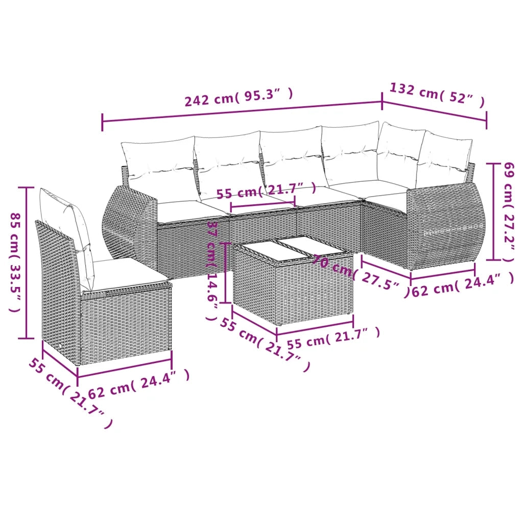 Set Divani da Giardino 7pz con Cuscini Grigio Chiaro Polyrattan 3253779