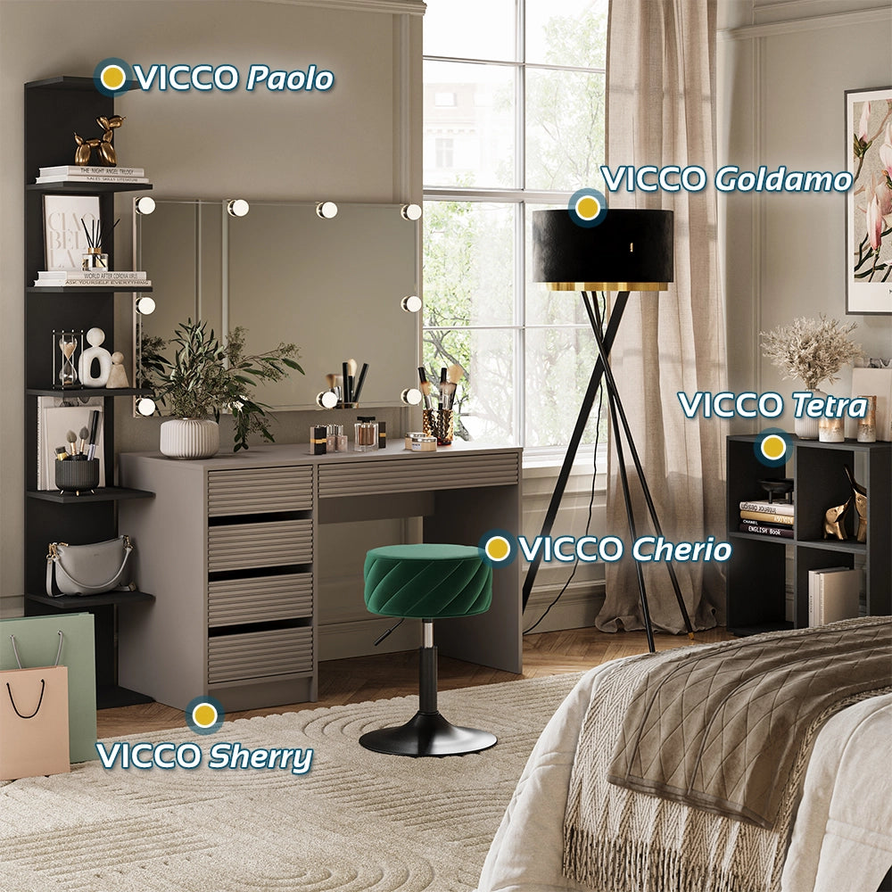 Vicco Tavolino da toilette Cachemire 120 cm con specchio e sgabello