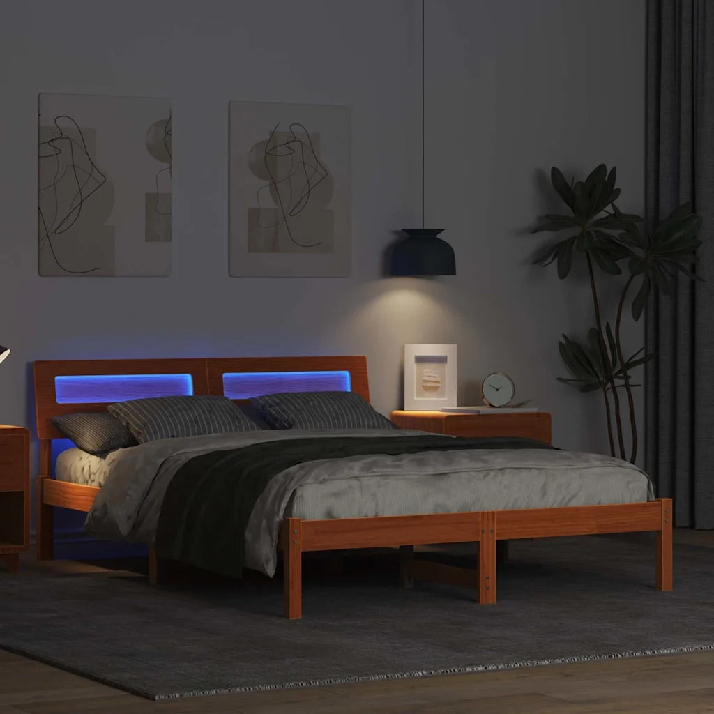 Letto matrimoniale | Letto per adulti | Struttura del letto Marrone cerato 140 x 190 cm Pino massello