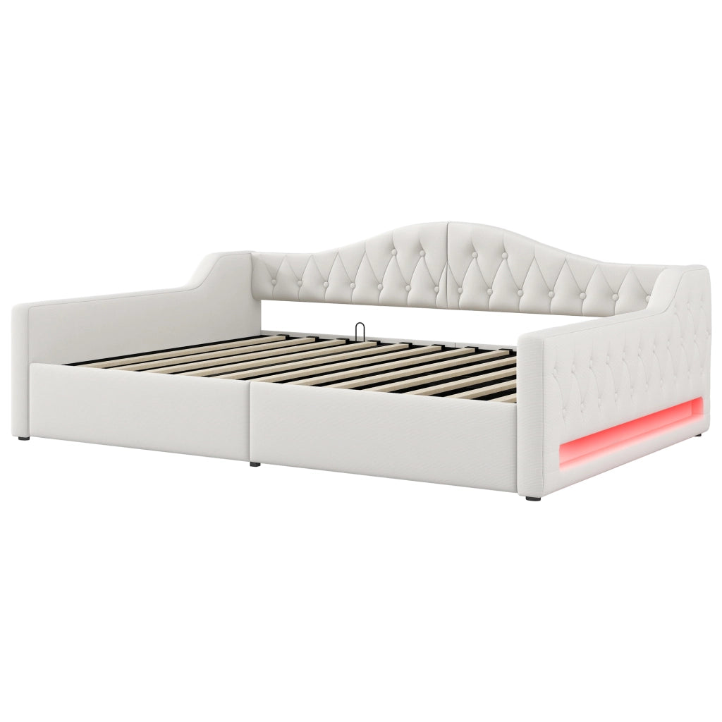LETTO Contenitore 140x200 cm con LED Beige in MDF e Plywood