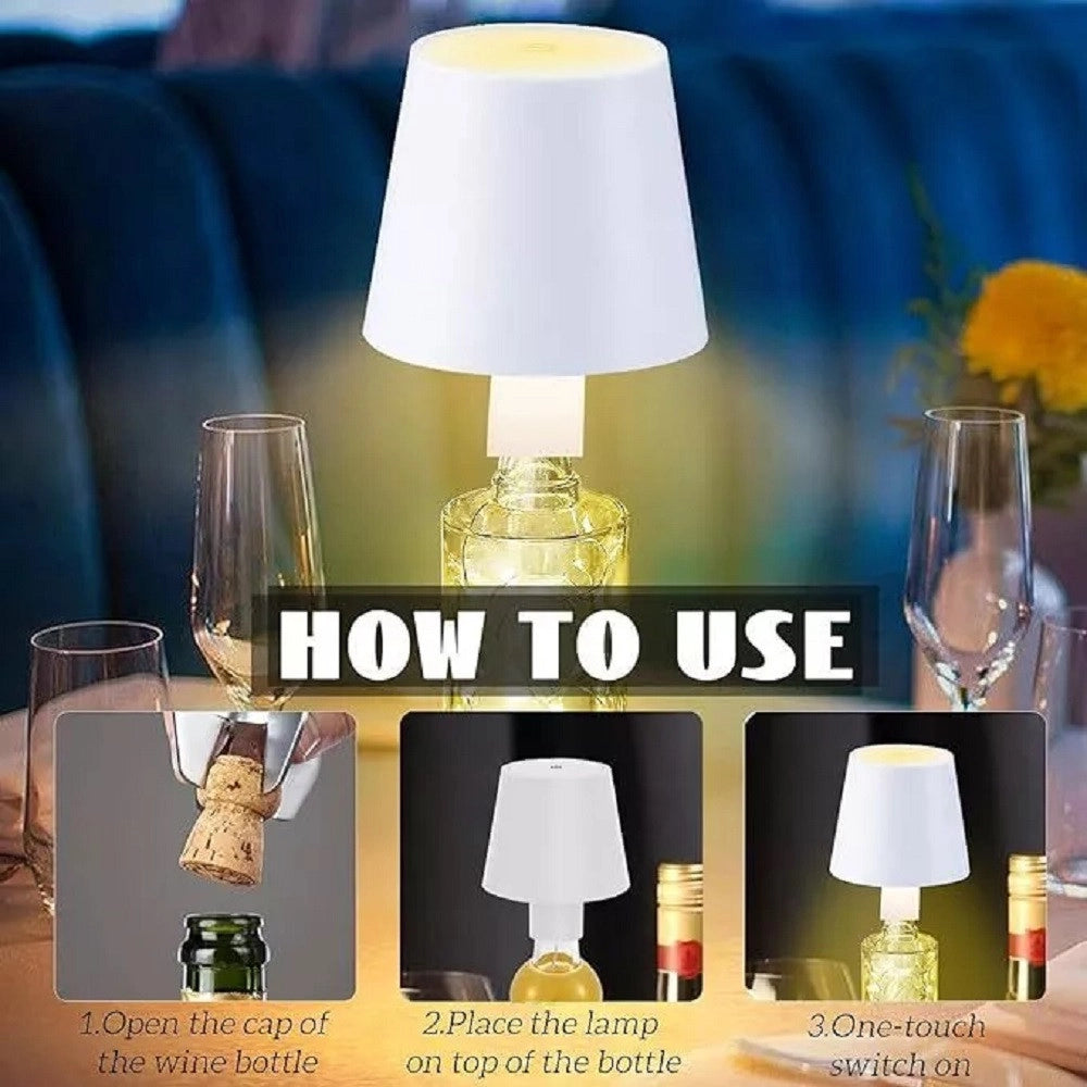 Trade Shop - Lampada Led Per Bottiglia Tappo Tavolo Touch Dimmerabile 3 Tonalità Ricaricabile -